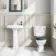 Hudson Traditional Toilet With Midnight Green Seat & Pedestal Basin Set - Double Tap Hole