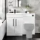 Avon Gloss White Basin Vanity and Back To Wall Unit 1100mm - Black Accents - Left Handed
