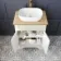 Lucia Chalk White Vanity with Oak Effect Top & Curved Counter Top Basin 640mm - Brushed Brass Accents