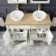 Lucia Chalk White Double Vanity with Oak Effect Top & Round Counter Top Basin 1200mm - Brass Knurled Handles