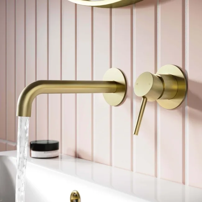 Selma Brushed Brass Wall Mounted Basin Mixer Tap