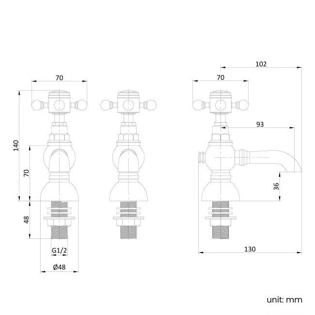 Tweed Traditional Brushed Brass Hot & Cold Basin Taps