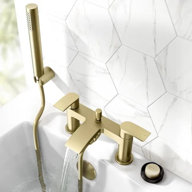 Spey Brushed Brass Bath Filler & Handheld Shower