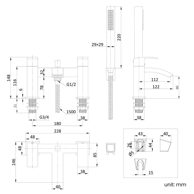 Brora Chrome Bath Filler & Handheld Shower