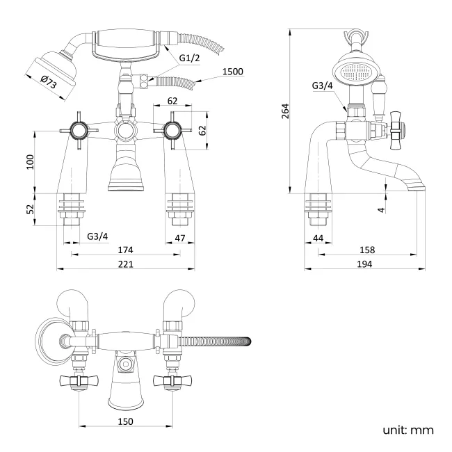 Nairn Traditional Chrome Bath Shower Mixer Tap
