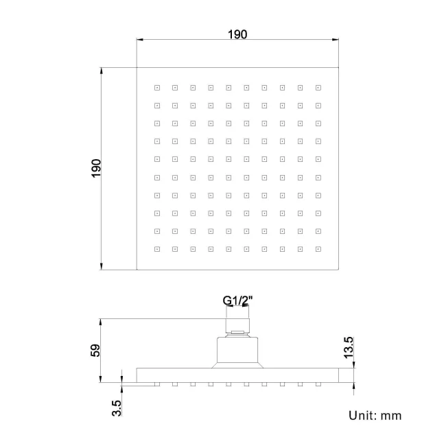 200mm Essential Square Shower Head