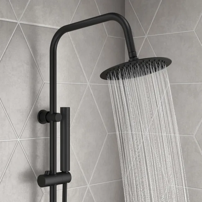 Lismore Round Matt Black Shower Riser Kit