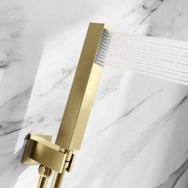 Galway Premium Brushed Brass Square Thermostatic Shower Set - 200mm Head & Hand Shower