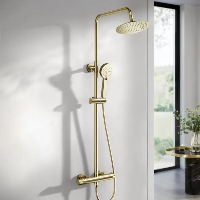 Brushed Brass Round Thermostatic Shower
