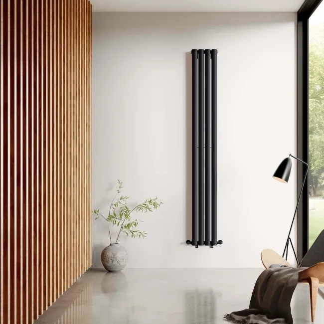 Marbella Matt Black Double Oval Panel Radiator 1800x240mm