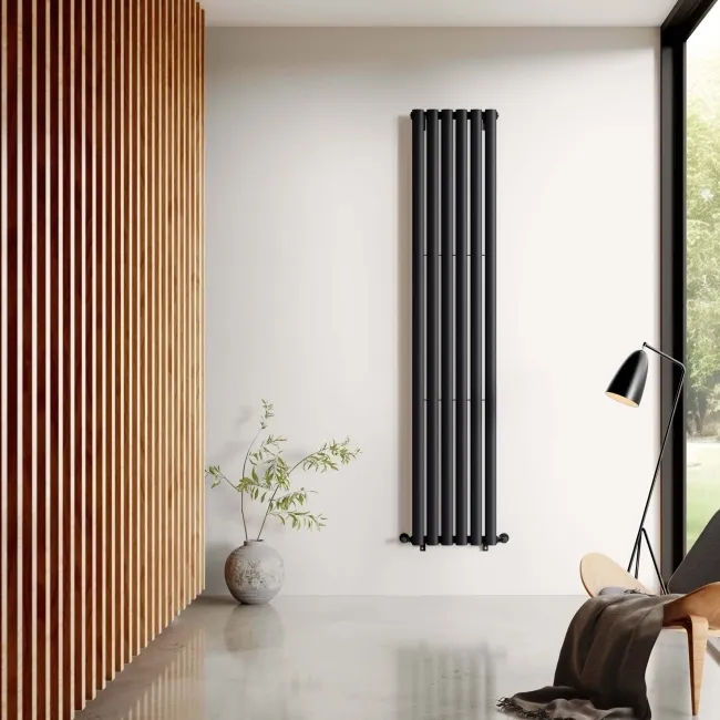 Marbella Matt Black Double Oval Panel Radiator 1800x360mm