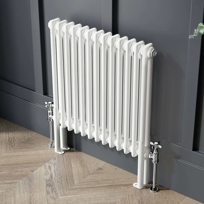 Athens White Double Column Horizontal Traditional Radiator 600x605mm
