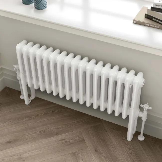 Athens White Triple Column Horizontal Traditional Radiator 300x785mm