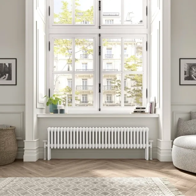 Athens White Triple Column Horizontal Traditional Radiator 300x1415mm