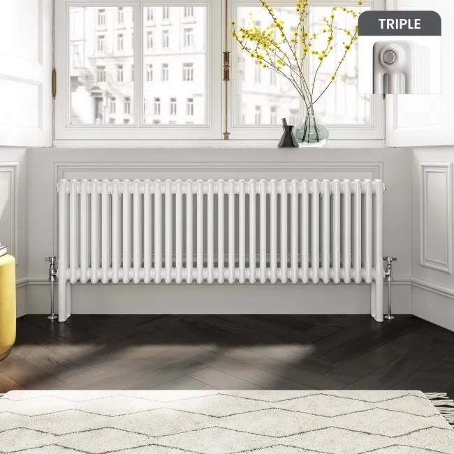 Athens White Triple Column Horizontal Traditional Radiator 450x1415mm