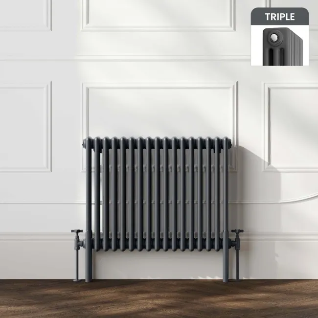 Athens Anthracite Triple Column Horizontal Traditional Radiator 600x785mm