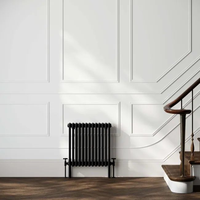 Athens Matt Black Triple Column Horizontal Traditional Radiator 600x605mm