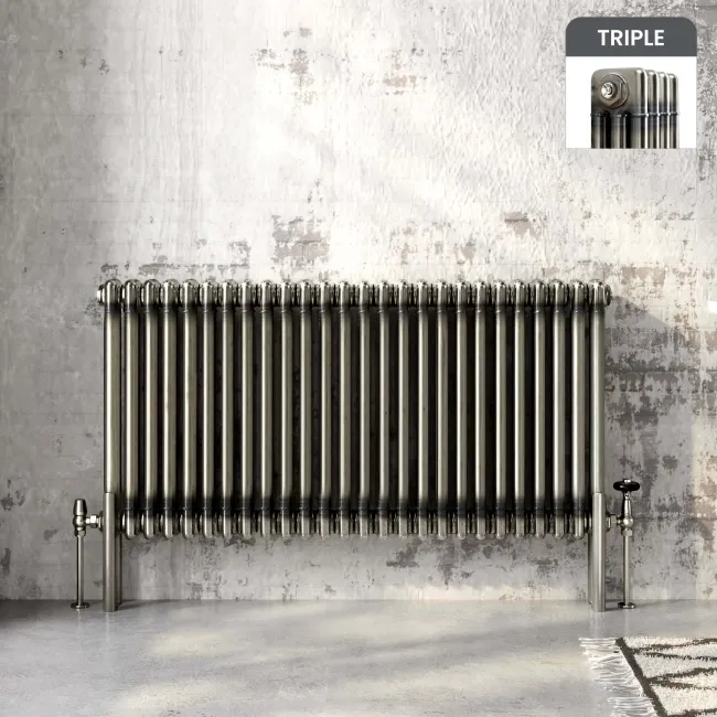 Athens Raw Metal Triple Column Horizontal Traditional Radiator 600x1190mm