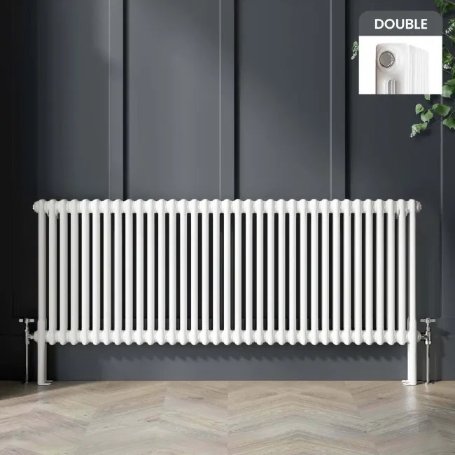 Athens White Double Column Horizontal Traditional Radiator 600x1595mm