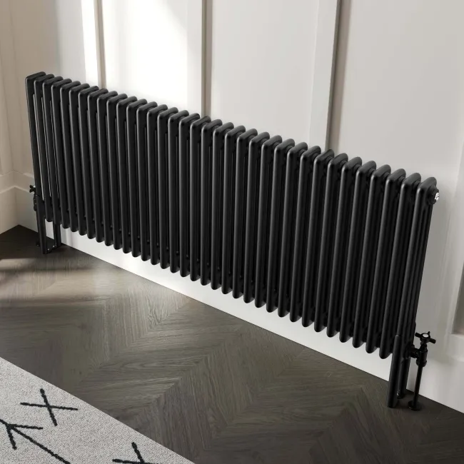Athens Matt Black Triple Column Horizontal Traditional Radiator 600x1595mm