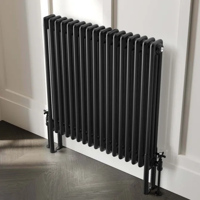 Athens Matt Black Triple Column Horizontal Traditional Radiator 750x785mm