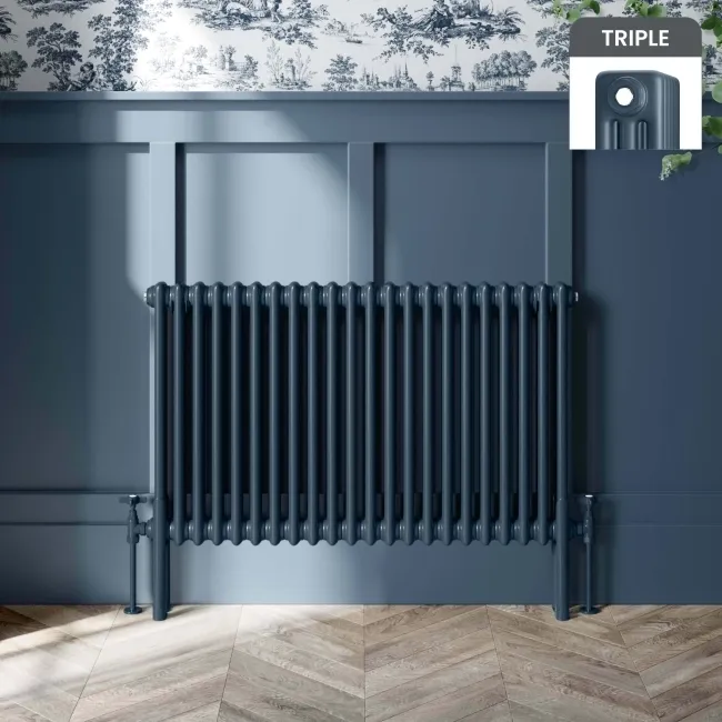 Athens Inky Blue Triple Column Horizontal Traditional Radiator 600x1010mm