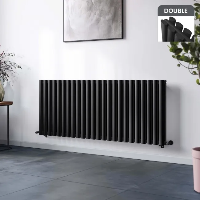 Marbella Matt Black Double Oval Panel Radiator 600x1440mm