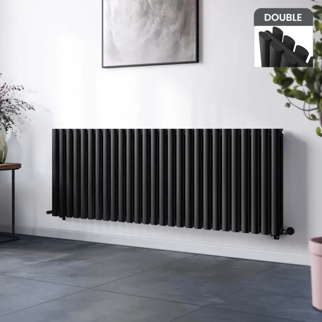 Marbella Matt Black Double Oval Panel Radiator 600x1620mm
