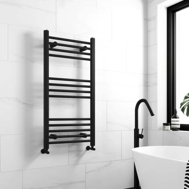 Barcelona Matt Black Straight Heated Towel Rail 1000x500mm