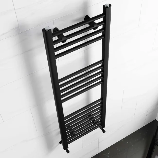 Barcelona Matt Black Straight Heated Towel Rail 1200x400mm
