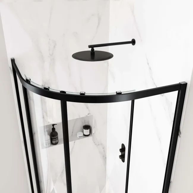 Hamburg Matt Black Easy Clean 8mm Offset Quadrant Shower Enclosure 1000x800mm - Easy Fix Feature