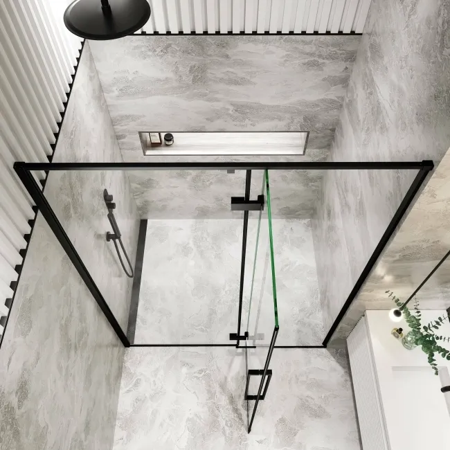 Helsinki Matt Black Premium Easy Clean 8mm Hinged Shower Door 1400mm