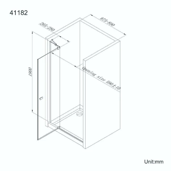 Vienna Matt Black Easy Clean 8mm Hinged Shower Door 900mm