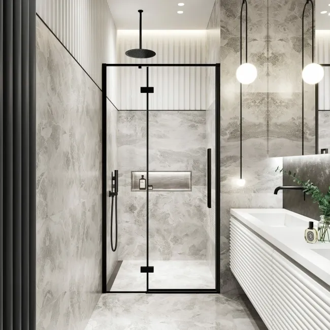 Helsinki Matt Black Premium Easy Clean 8mm Hinged Shower Door 1100mm