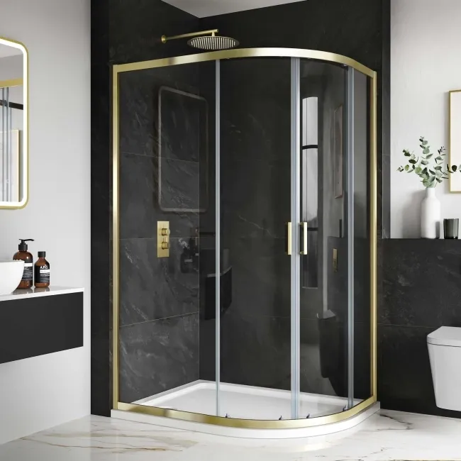 London Brushed Brass 6mm Offset Quadrant Shower Enclosure 1200x900mm