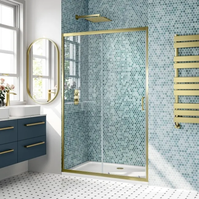 London Brushed Brass 6mm Sliding Shower Door 1200mm