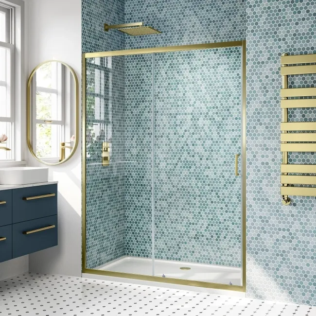 London Brushed Brass 6mm Sliding Shower Door 1400mm