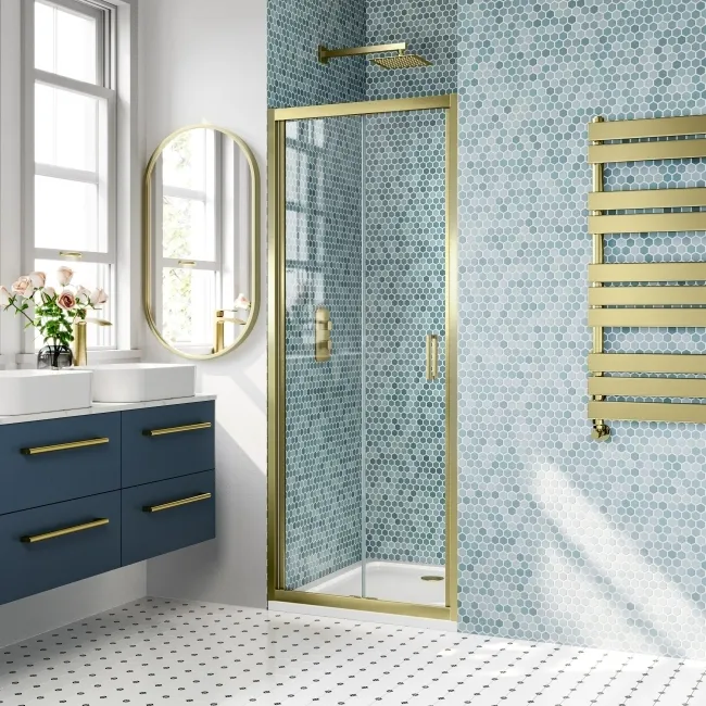 London Brushed Brass 6mm Bifold Shower Door 800mm