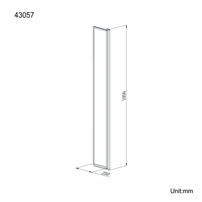 Munich Matt Black Framed Easy Clean 8mm Pivotal Wet Room Shower Glass Return Panel 250mm