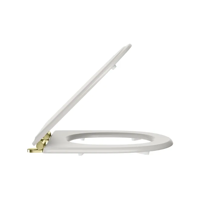 Kansas Traditional Cotton White Wooden Soft Close Seat with Brushed Brass Hinges