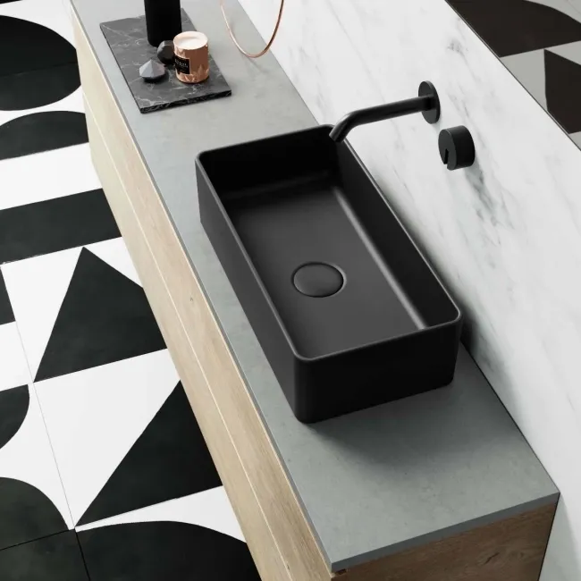 Cleveland Matt Black Rectangular Counter Top Basin 465mm