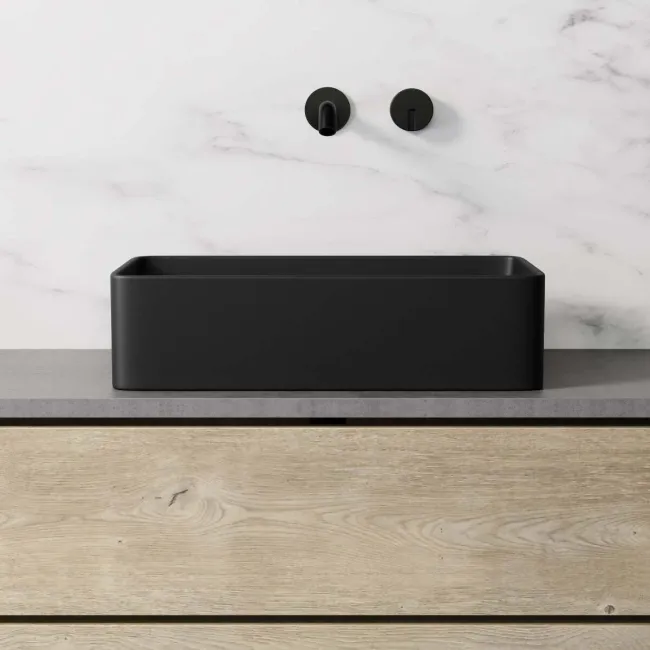 Cleveland Matt Black Rectangular Counter Top Basin 465mm