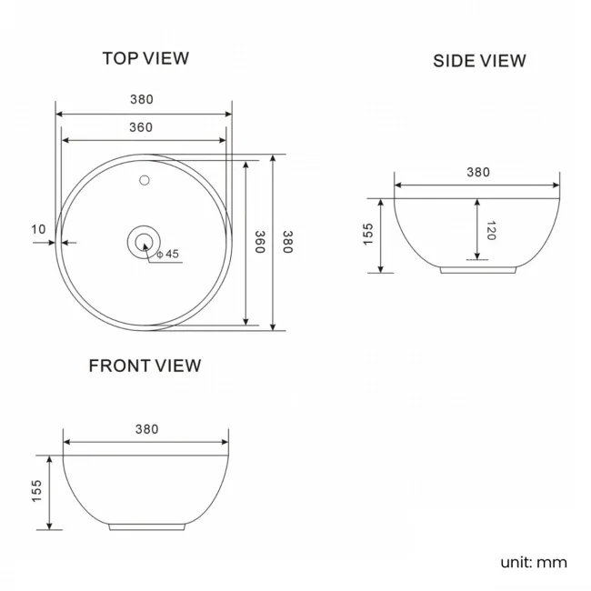 Mesa Round Counter Top Basin 375mm