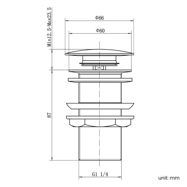 Matt Black Dome Top Pop Up Basin Waste - Unslotted