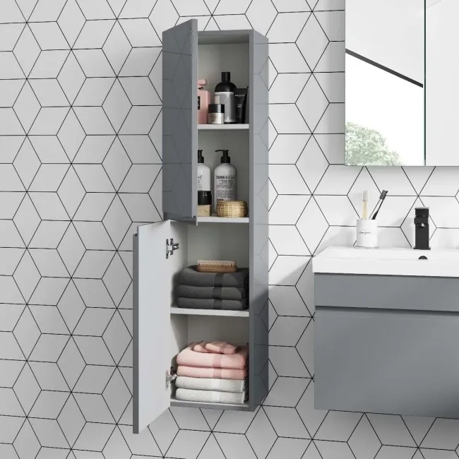 Trent Stone Grey Wall Hung Tall Cabinet Unit 1200x300mm
