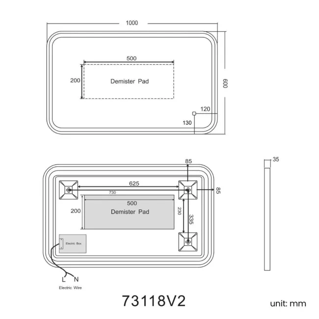 Olivia Black Framed Illuminated LED Mirror 600x1000mm