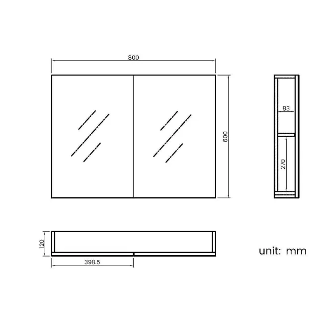 Stone Grey Mirror Cabinet 800mm