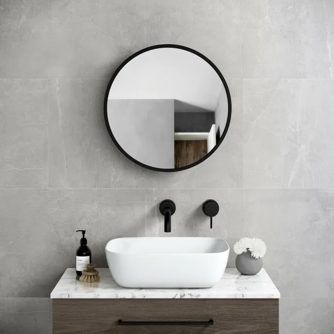 Mollie Black Framed Round Mirror Cabinet 500mm