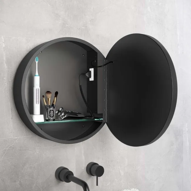 Mollie Black Framed Round Illuminated LED Mirror Cabinet 500mm