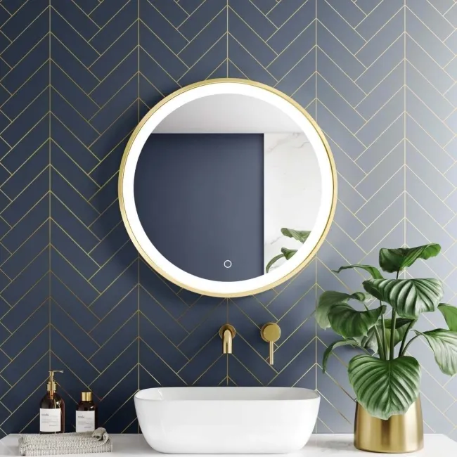 Mollie Brushed Brass Round Illuminated LED Mirror 600mm